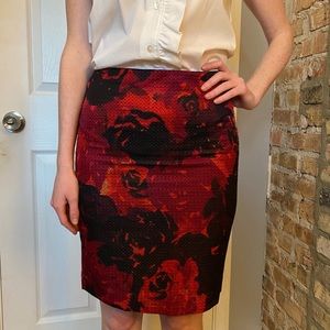 Petite rose print pencil skirt